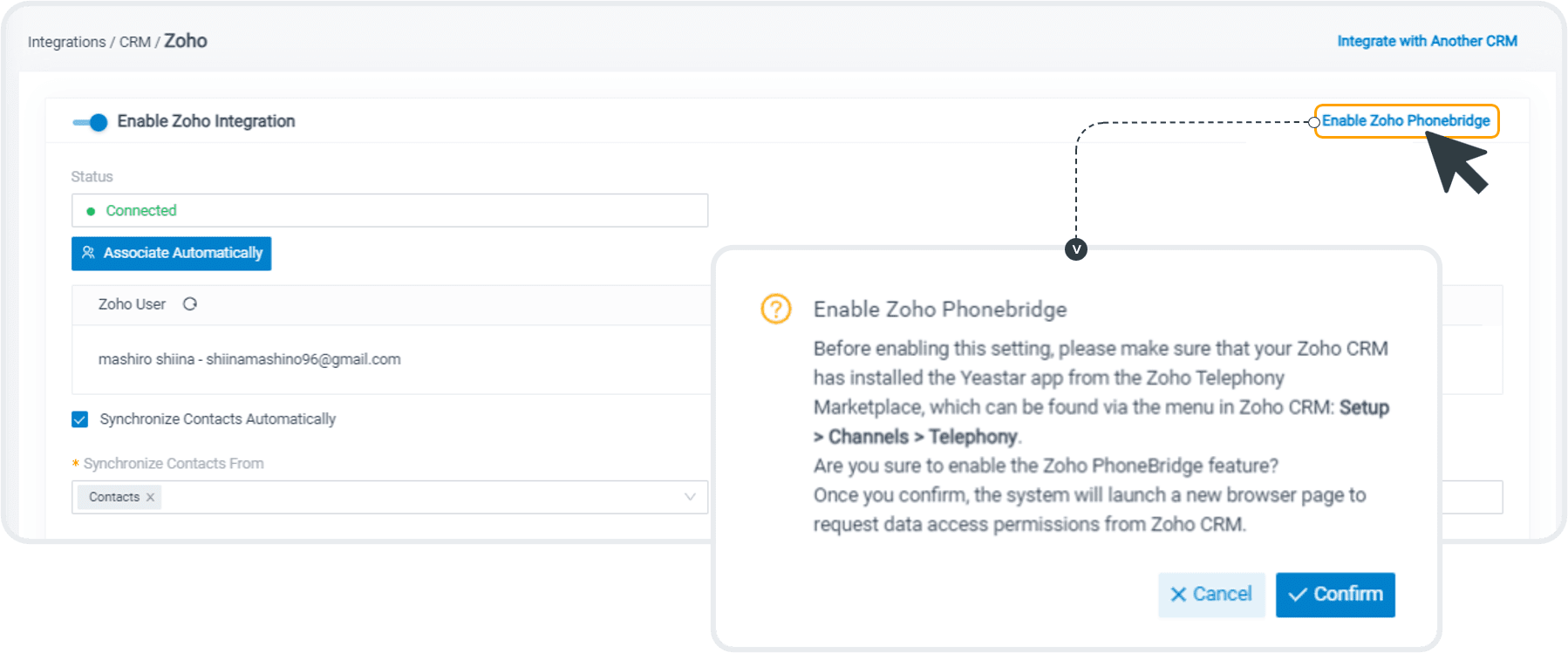 zoho crm entegrasyon yontemini degistirin
